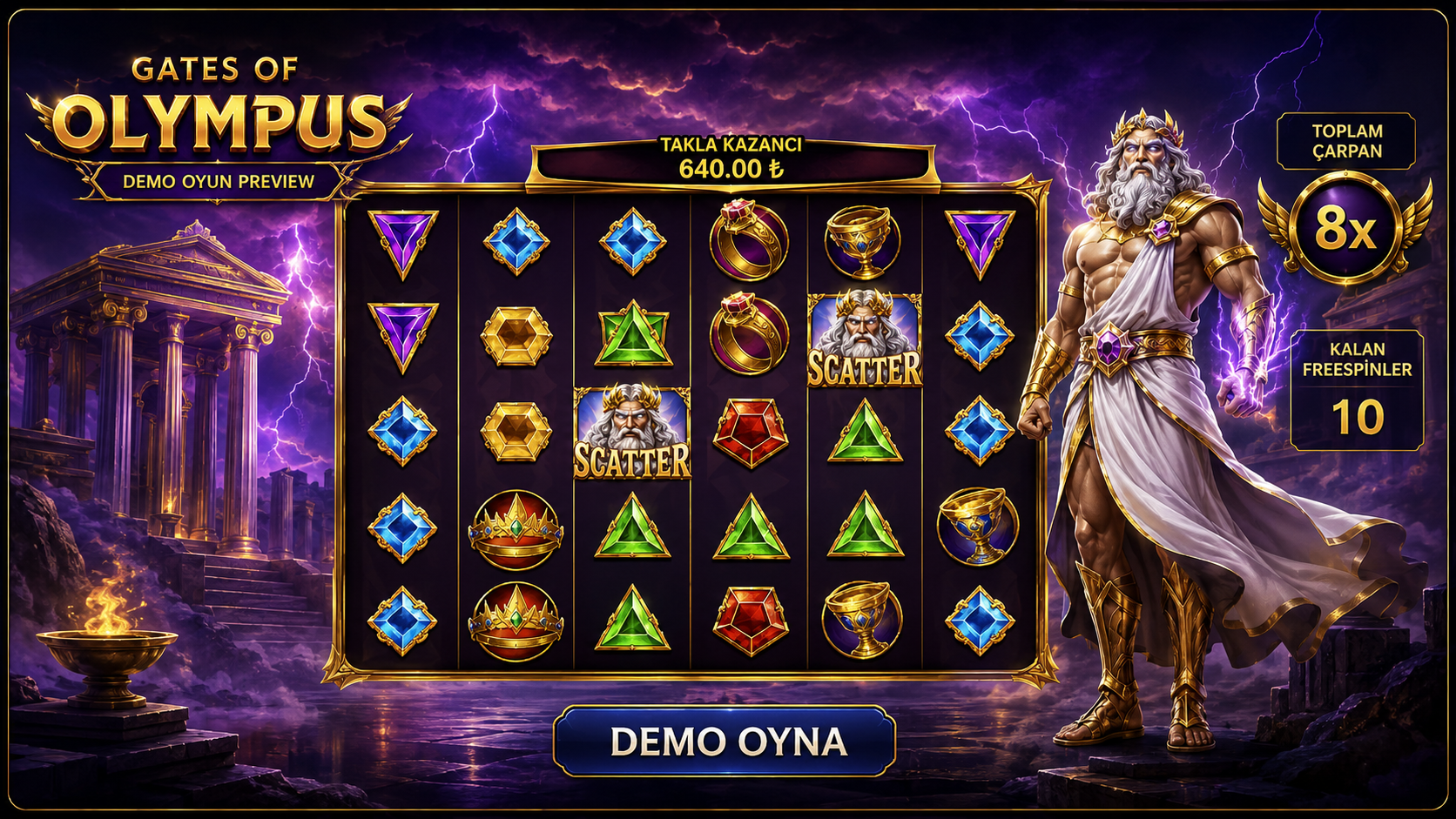 Gates of Olympus demo oyun ekranı önizlemesi